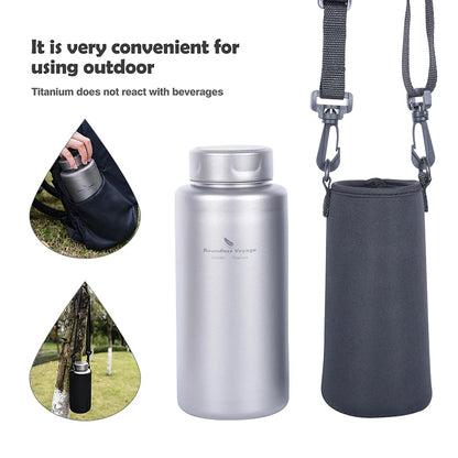 Boundless Voyage Sports Bottle 1000ml, Titanium Water Bottle Wide Mouth, Camping Hiking Cycling Drinkware, Tea Coffee Canteen