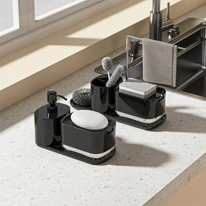 Hand Dish Soap Dispenser Sponge Towel Holder Sink Drain Tray Liquid Soap Pump Container Bathroom Accessory Kitchen Organizer