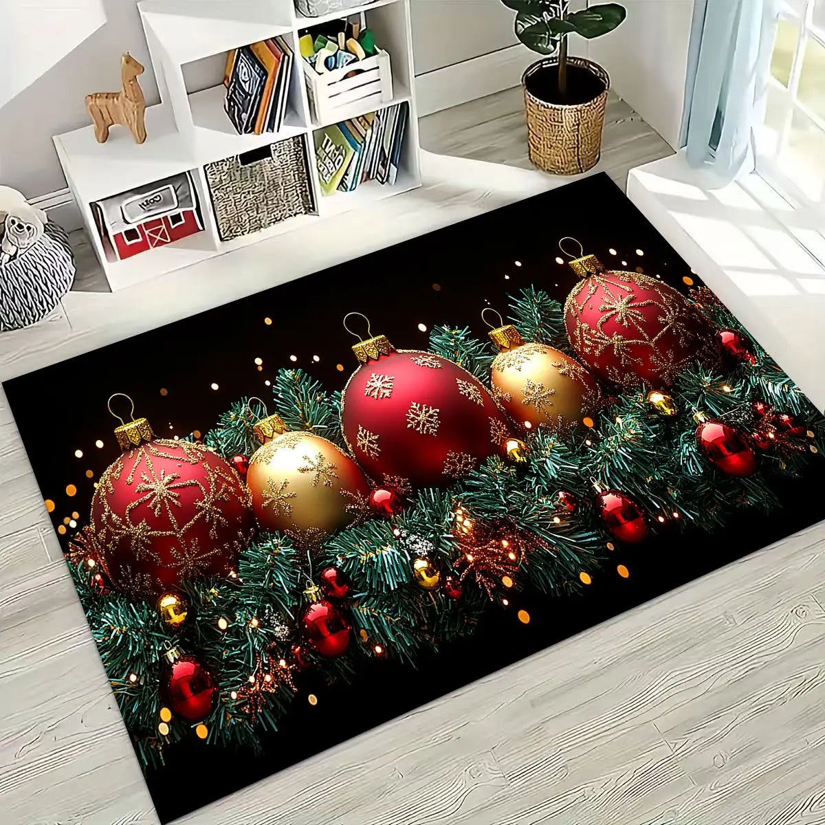 Happy New Year Merry Christmas Tree Santa Claus Cartoon Gift Carpet Rug for Bedroom Living Room Sofa Home Doormat Decor,Non-slip