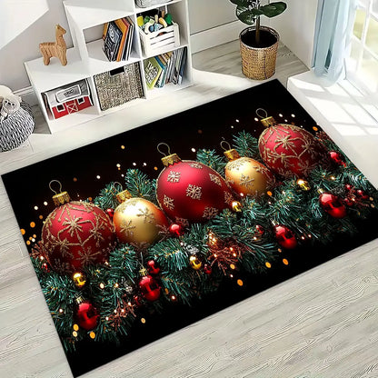 Happy New Year Merry Christmas Tree Santa Claus Cartoon Gift Carpet Rug for Bedroom Living Room Sofa Home Doormat Decor,Non-slip