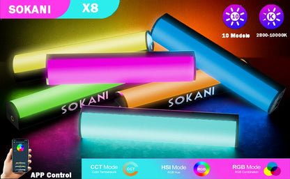 SOKANI X8 LED Photography Light Handheld RGB Light Tube Stick Video Soft Light APP Remote Control vs LUXCEO P200