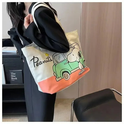 Snoopy Girl New Cute Cartoon Fashion Versatile Casual Travel Lightweight Large Capacity Storage Shoulder Portable Canvas Bag