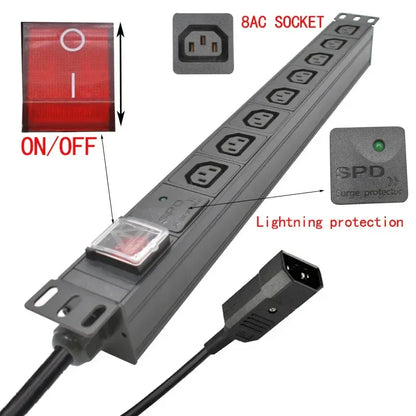 19 inches PDU SPD ammeter overload protection air switch Short circuit switch module power strip  IEC-320 C13 output C14 PLUG