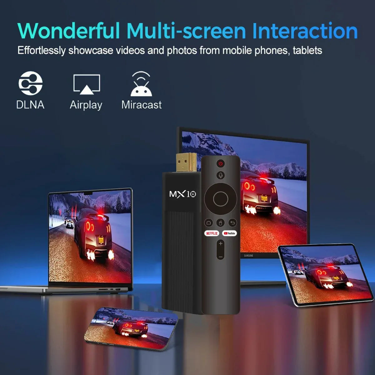 MX10-F3 Android TV Stick Ultra HD 4K H313 Quad Core 2.4G/5G Dual WiFi Portable Mini Home TVStreaming Media Player Stick for Home