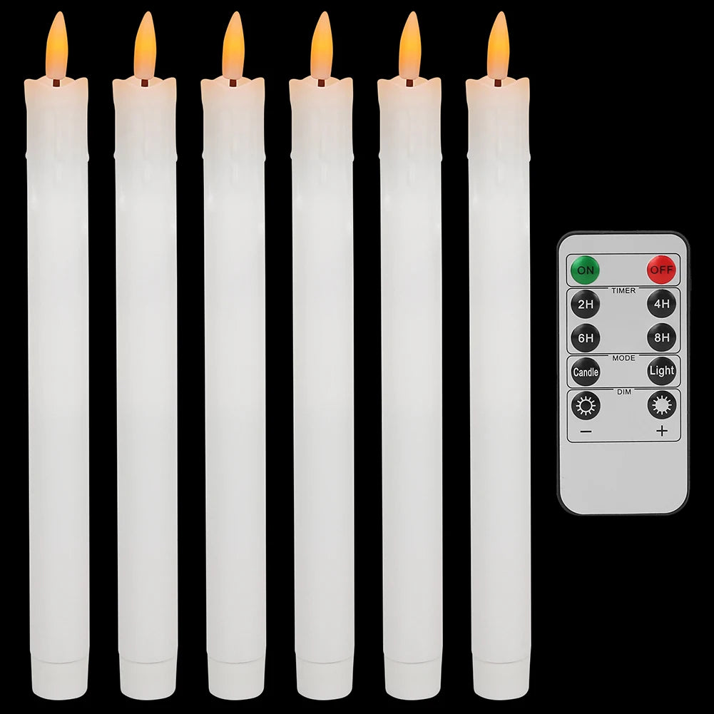 Lot de 6 ou 12 bougies coniques ivoire sans flamme à LED, effet scintillant, avec télécommande, mèche 3D, fonctionne sur piles, décoration de Noël, fenêtre ou mariage