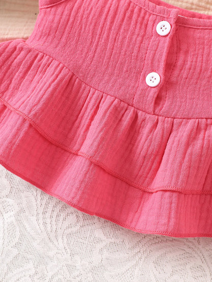 Baby Girl Bow-Knot Suspender Top with Ruffles + Bow-Knot Shorts Set, Cute and Breathable Two-Piece Summer Set