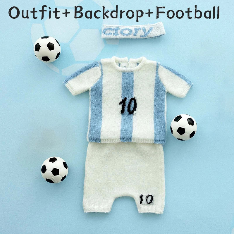 Football Baby Theme Newborn Photography Props Sports Soccer Boy Outfits Infant Top+Pants Set Studio Shooting Photo Accessories