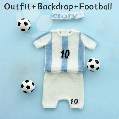 Football Baby Theme Newborn Photography Props Sports Soccer Boy Outfits Infant Top+Pants Set Studio Shooting Photo Accessories