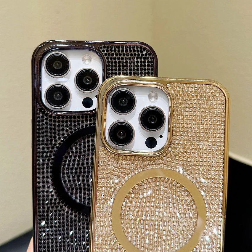 Luxury Diamond For Magsafe Case for iPhone 15 16 17 Pro Max Plus Bling Shinny Magnetic Cover for iPhone 11 12 13 14 Pro Max