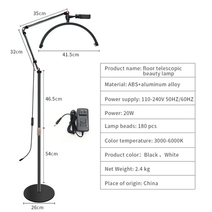 16 INCH LED Half Moon Lash Light Temperature 20W 3000K-6000K LED Ring Lamp for Beauty Facials Skincare Tattoo Eyebrows Filming