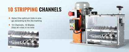 SucceBuy Electric Wire Stripping Machine Cable Stripper Peeler 750W 1.5-32mm 10 Channels Acrylic+Aluminum Scrap Copper Recycling