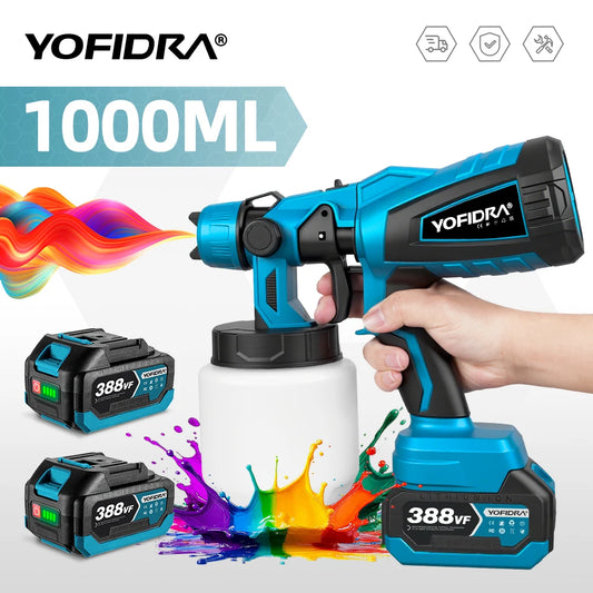 YOFIDRA 1000ML Electric Spray Gun Powerful Portable Paint Sprayer Cordless Furniture Coating Airbrush For Makita 18V Battery Pin