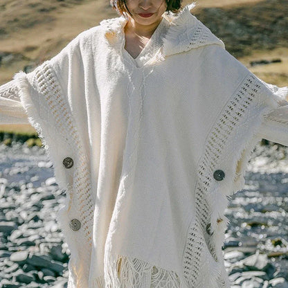 Women Knitted Cape Shawl Wrap Cloak Ethnic Hooded Poncho Hoody Jumper Sweater Tassels Dropshipping