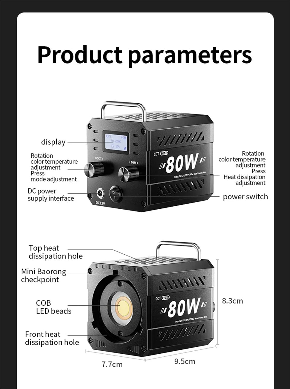 MEUYAG  ZU80 COB Photo Studio Light Bi-Color 2500K-8500K LED Video Light CRI95+ TLCI97+ Photography Fill Lighting with Diffuser