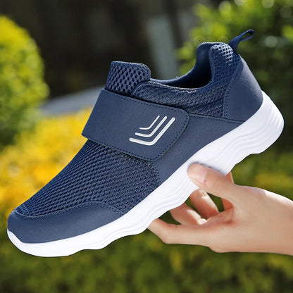 Men's Lightweight Sneakers With Hook And Loop Fastener, Casual Breathable Mesh Comfy Trendy Anti-skid Shoes For Walking