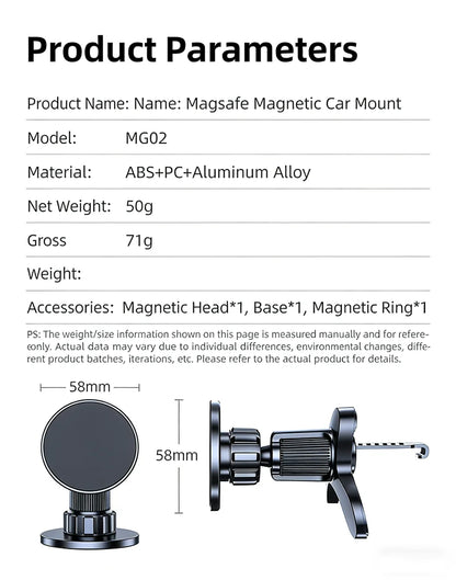 MagSafe Car Mount, 17 N52 Magnets Air Vent Phone Holder, 360° Rotatable, Fit iPhone 16-12 Series & All Phones, with MagneticRing