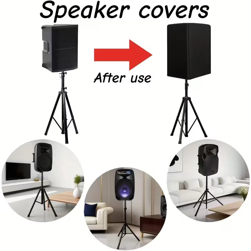 Durable Black 210D Oxford Cloth Speaker Covers - Water and Dust Resistant, Multiple Sizes for Home Theater Outdoor Sound Systems
