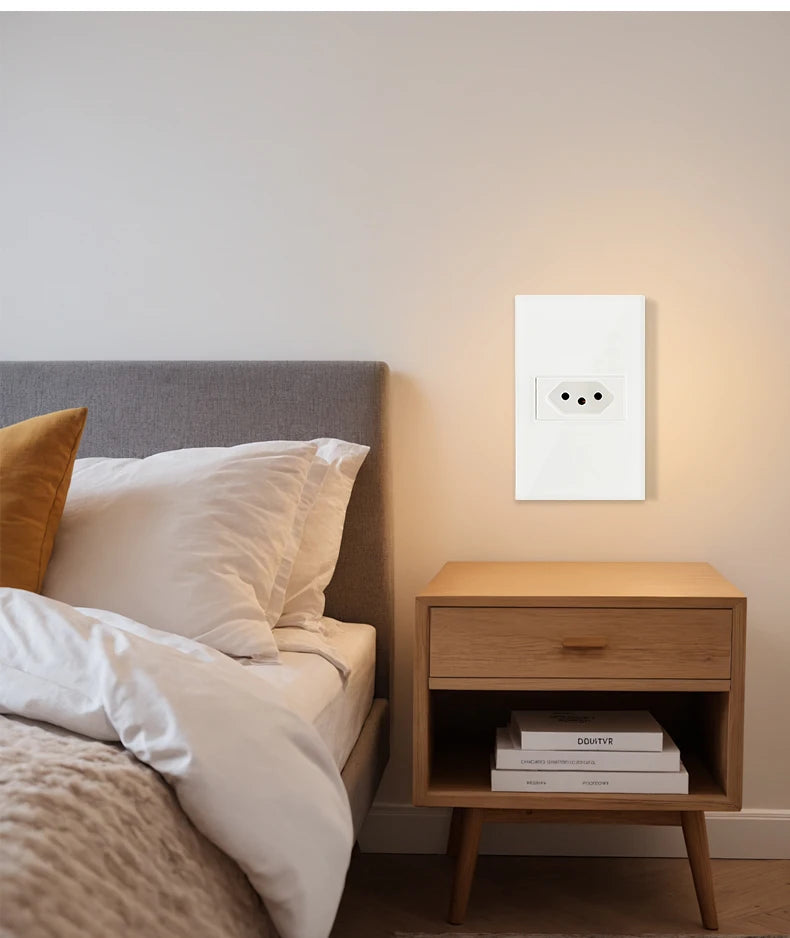 Geeteau Black White Glass Panel Single Brazil Wall Socket 10A Full paddle  Standard Home Safe Stable Household Power Plug