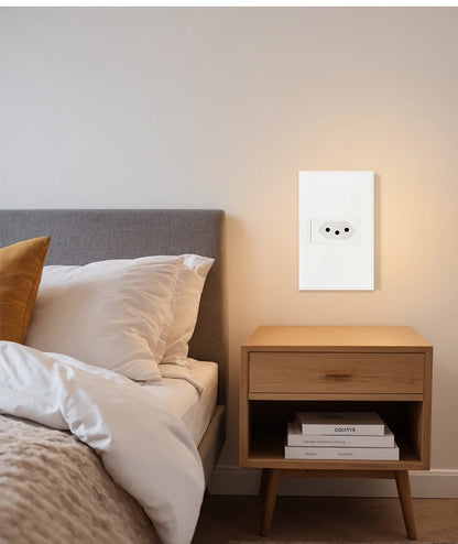 Geeteau Black White Glass Panel Single Brazil Wall Socket 10A Full paddle  Standard Home Safe Stable Household Power Plug