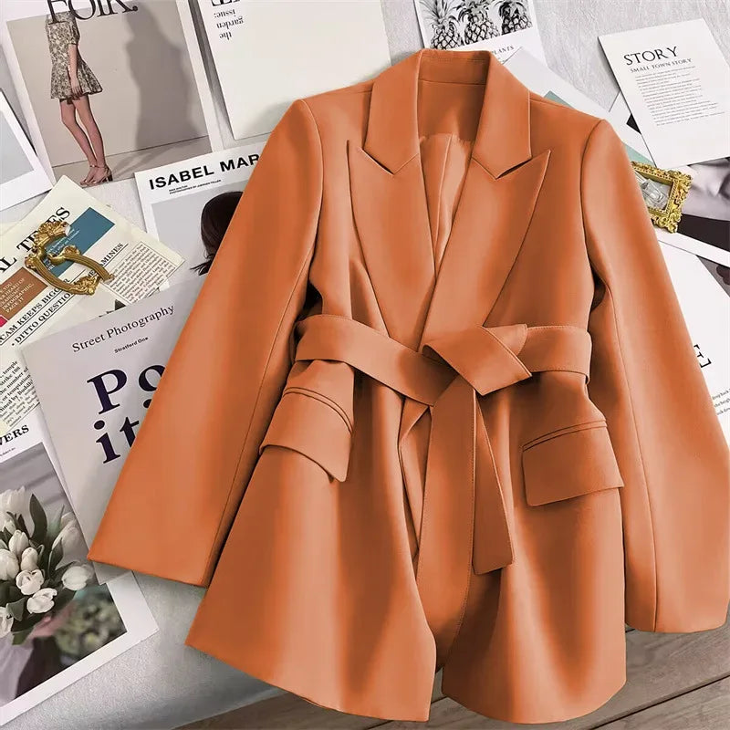 2024 Spring Autumn Suit Jacket Office Lady Fashion Elegant Commute Long Sleeve Lace Up Coat For Women 2024 Female Black Tops