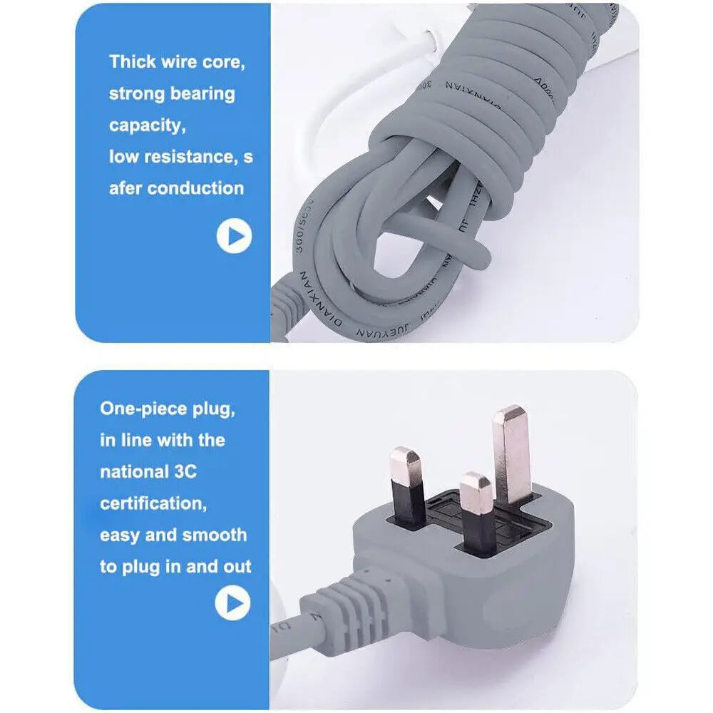 2M Extension Cable Electric Mains Power 4 Gang Way Plug Socket With Switch Tools