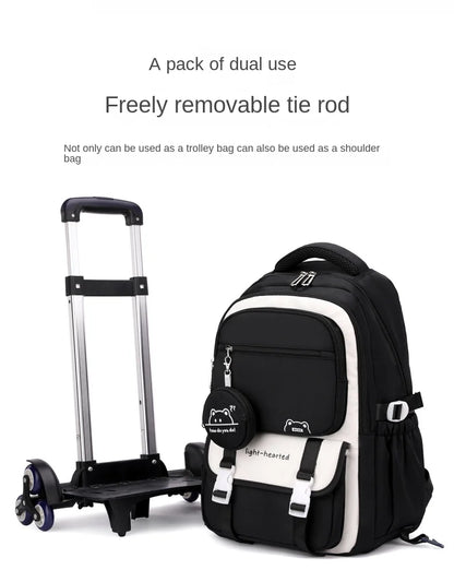 Children School Backpack Trolley Bag with Wheels Students Backpack Book Bag Rolling School bag for Girls Kids Wheeled Backpack