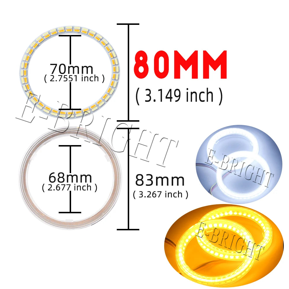 2PCS 24V 12V Angel Eyes Halo Rings White Amber 4014LED Cars Headlight DRL Driving Light 60 70 80MM 90MM 95MM 100MM 110MM 120MM
