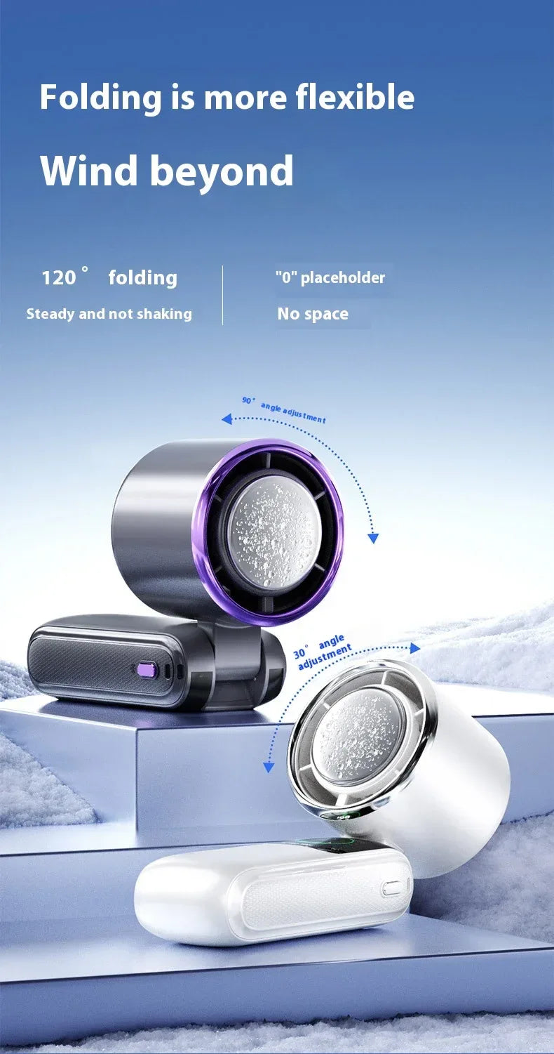 5-Speed Strong Cooling Mini Fan, Foldable & Neck Hanging - 9H Long Battery, Powerful Wind with LED for Office Outdoor Travel