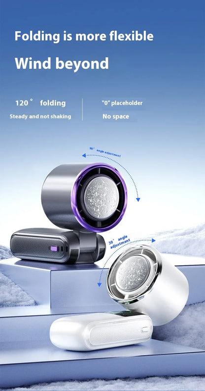 5-Speed Strong Cooling Mini Fan, Foldable & Neck Hanging - 9H Long Battery, Powerful Wind with LED for Office Outdoor Travel