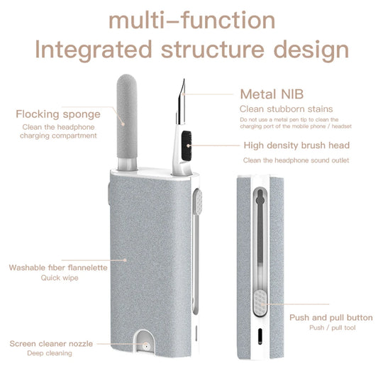 5 in 1 Phone Screen Cleaning Tools with Spray Port Portable Earphone Cleaning Pen Multifunctional Accessories for Airpods 3