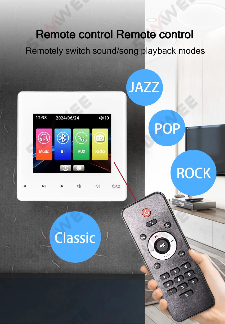 Home Audio System 86 Type Bluetooths Wall Amplifier Hotel AUX TF Sound Background Music Control Panel Optional Ceiling Speakers