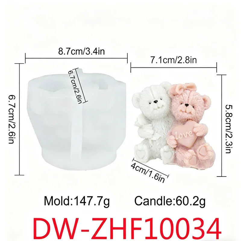 Couple Bear Candle Mold Couple Embrace Bear Silicone Mold 3D Teddy Bear Candle Making Mold for Valentine's Day Birthday Gift