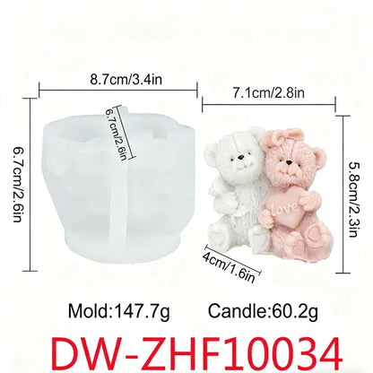 Couple Bear Candle Mold Couple Embrace Bear Silicone Mold 3D Teddy Bear Candle Making Mold for Valentine's Day Birthday Gift