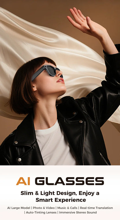 Lunettes connectées 2026 pour femmes, batterie externe 3600 mAh, caméra 800 W, traduction de plus de 120 langues, enregistrement vidéo, lecteur de musique, lunettes pour hommes