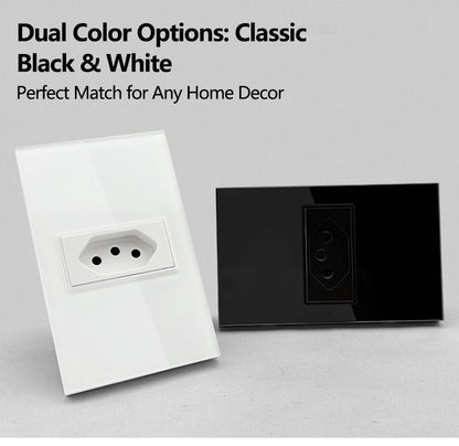 Geeteau Black White Glass Panel Single Brazil Wall Socket 10A Full paddle  Standard Home Safe Stable Household Power Plug