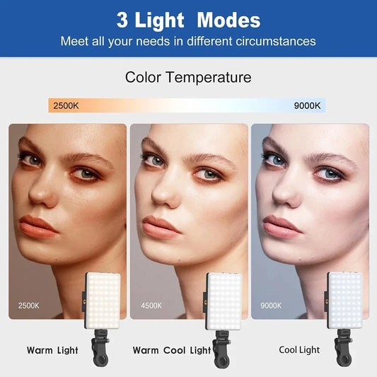 Mobile Phone Fill Light 3 Modes Adjustable Type-C USB Dual Port Charging Fill Lamp For Live Streaming Selfie Video Conferencing