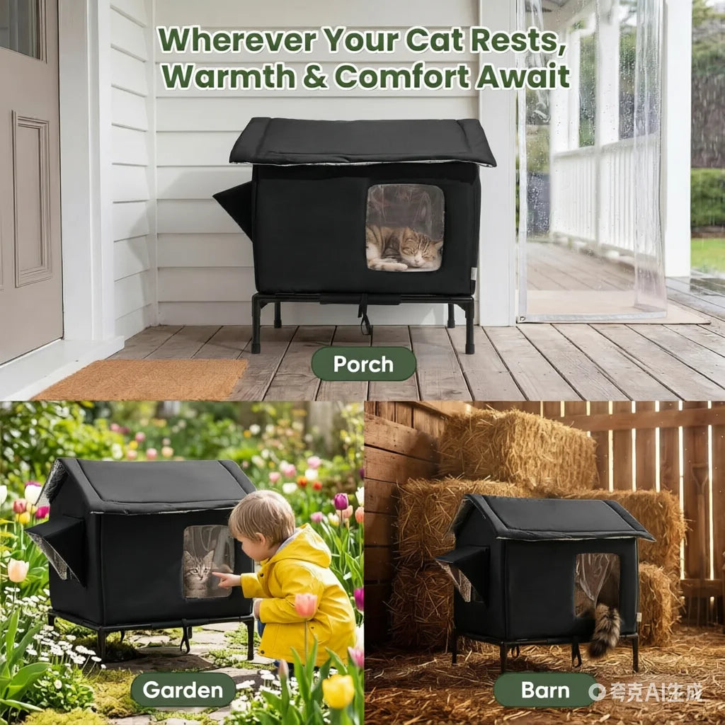 Elevated Pet House-Bed Moisture-Proof Design Cat House Weatherproof for Indoor or Outdoor Use Fits Small or Medium Pets
