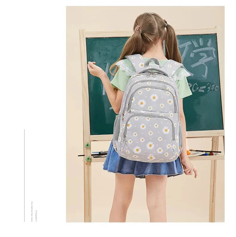 Daisy Pattern School Bag Backpack Pencil Case Handbag Three Piece Set Nylon Fabric Waterproof Boys Girl Teenagers Trend Backpack