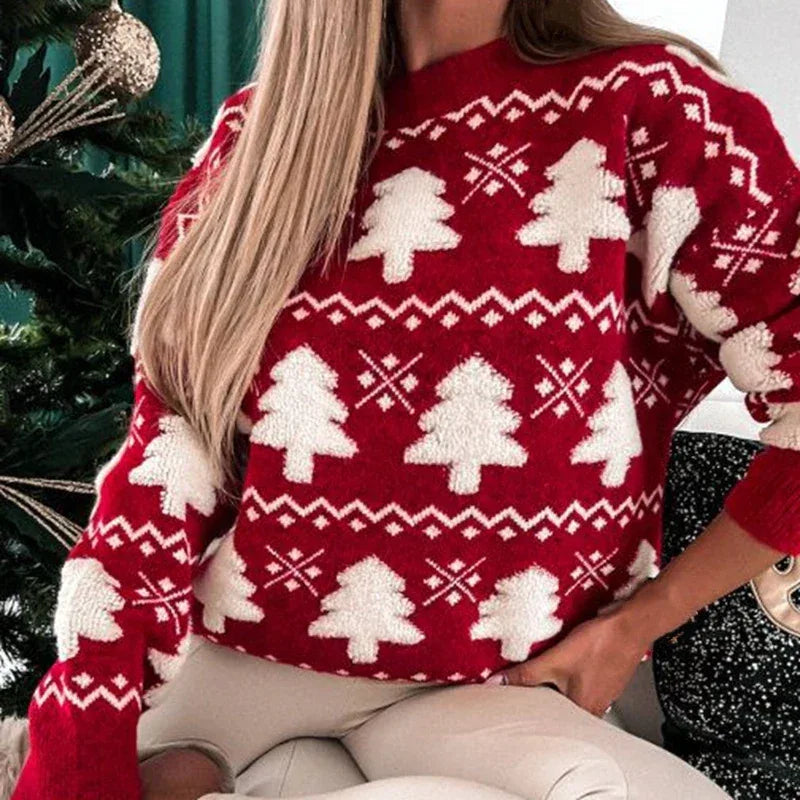 Winter 2025 Women Knitted Sweater 3D Santa Tree Print Warm Thick Jumpers Christmas Sweaters Long Sleeve Pullover Tops Xmas Look
