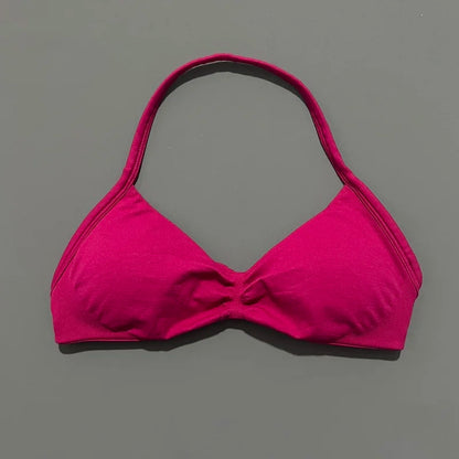 HISTELLO Strappy Bra Gym Top Women High Support Thin Strap Halter Sports Seamless Bras Scrunch Push-up Workout Yoga Tank Tops