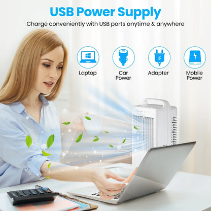 Small Electric Fan with Water and Ice Office Air Conditioning Fan Air-conditioning Fan Desktop USB Portable for Home Bedroom