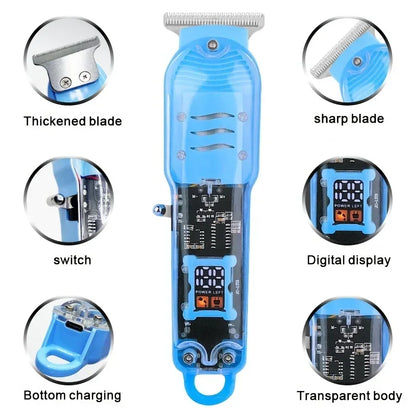 Transparent Body Electric Hair Clipper Professional Trimmer USB Rechargeable Hair Cutting Machine For Men Holiday Gift For Him