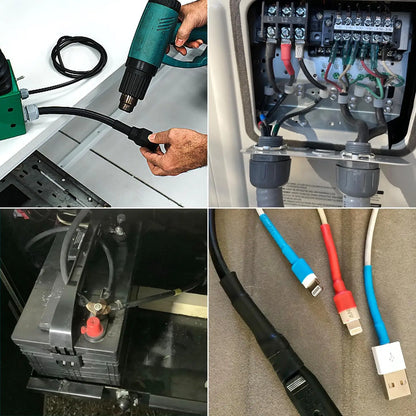 1M 4:1 4/6/8/12/16mm Heat Shrink Tubing Marine Grade Waterproof Adhesive Lined Black Polyolefin Sleeving Wrap Shrinking 4 to 1