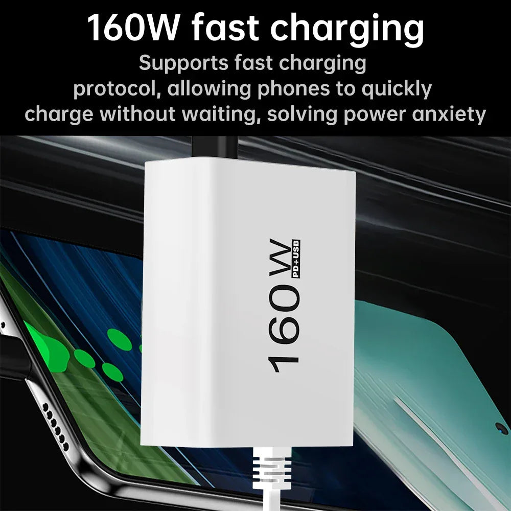 160W 7 Ports USB Charger USB Type C Wall Charger Adapter For Xiaomi iPhone Samsung POCO EU/US Plug USB PD Travel Chargers Socket