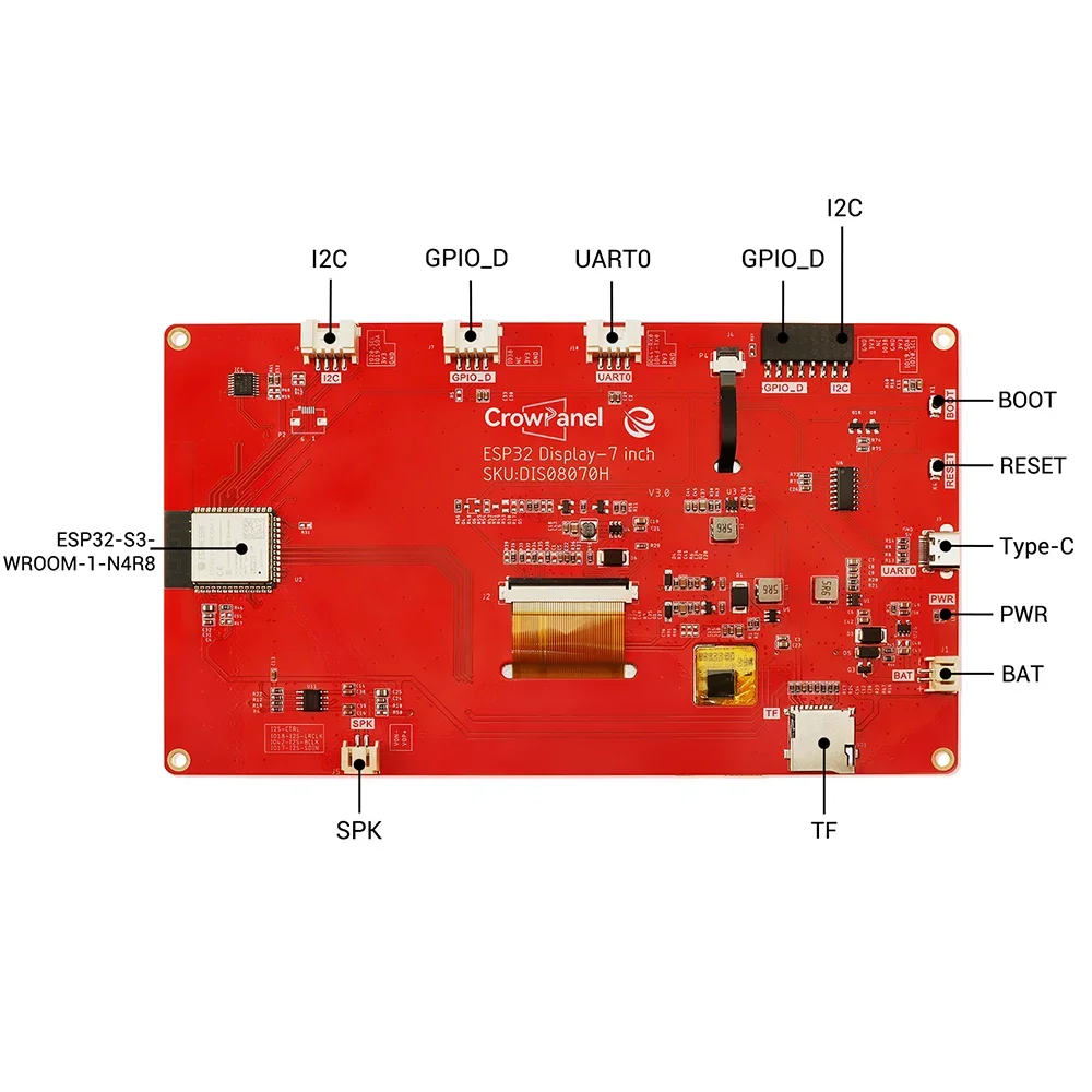 CrowPanel- 7.0 Inch Smart Graphic 800x480 RGB SPI TFT LCD Module Touch Screen Display ESP32 for Arduino MicroPython