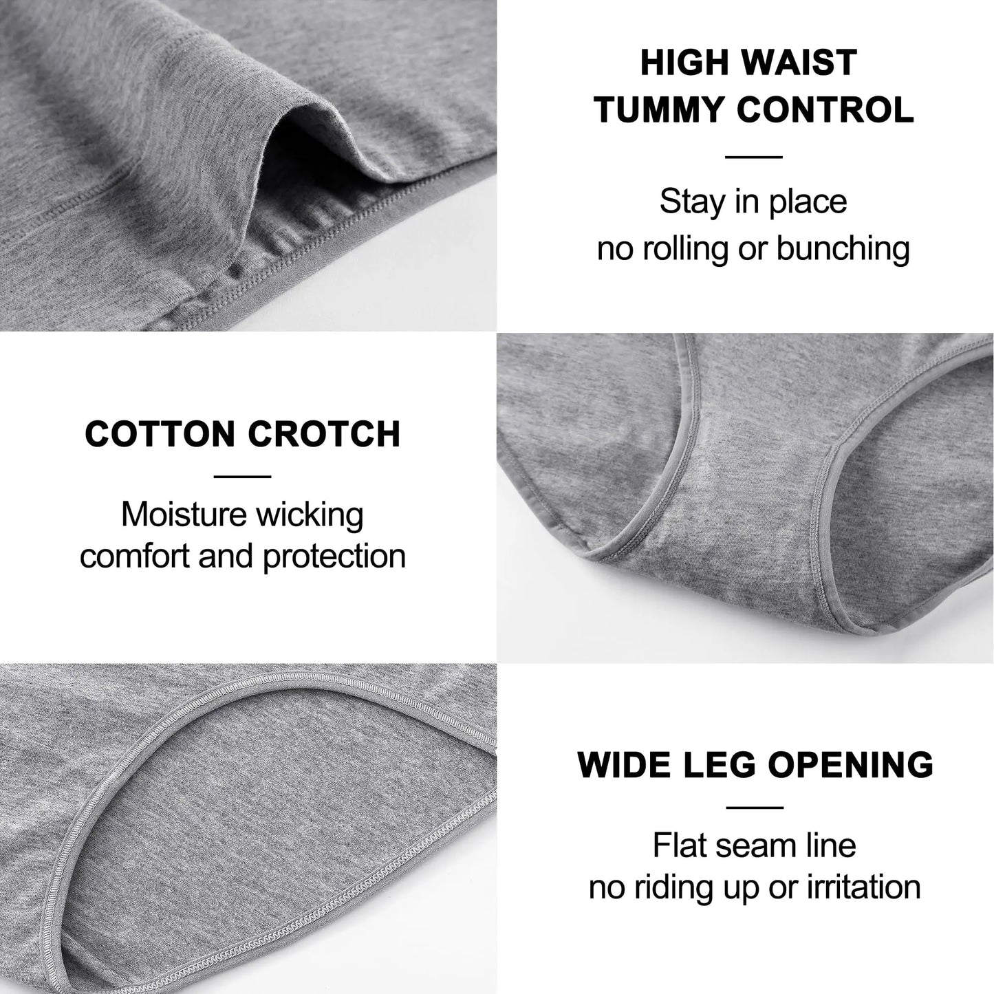 3Pcs Plus Size Women's Cotton Underwear High Waisted Tummy Control Panties Full Coverage Briefs Jacquard Ladies Panty L-5XL