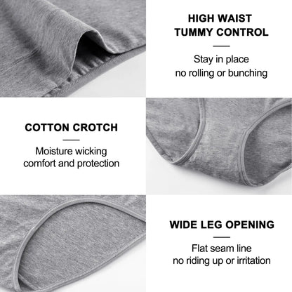 3Pcs Plus Size Women's Cotton Underwear High Waisted Tummy Control Panties Full Coverage Briefs Jacquard Ladies Panty L-5XL