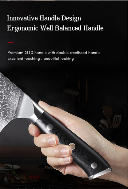 TURWHO 1PC-3PCS Professional Kitchen Knives Set Utility Santoku Chef Knife Japanese 67 Layer Damascus Steel G10 Handles Gift Box