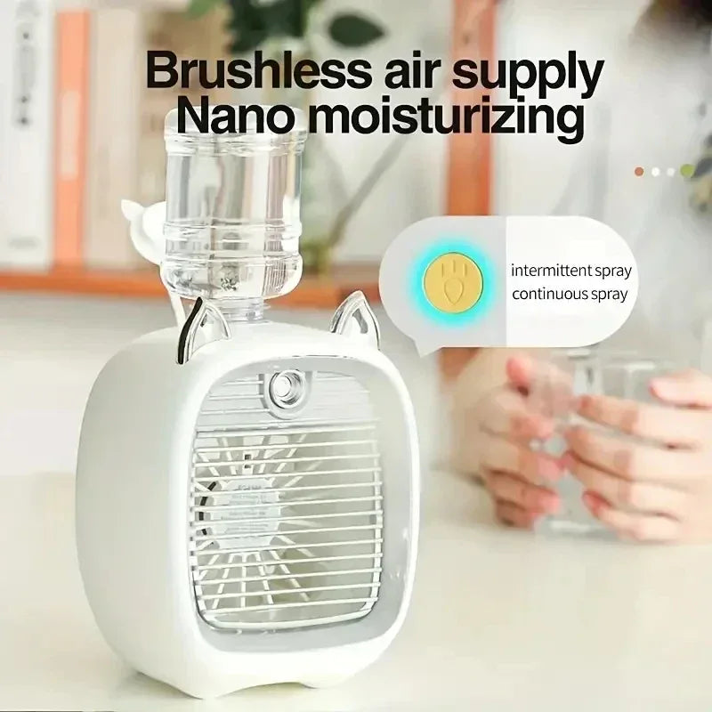 TINSOL USB Mini Air Conditioning Fan, Humidifier Desktop Fan Spray Electric, 1200mAh, Three Gear Air Conditioning, Cooling Fan