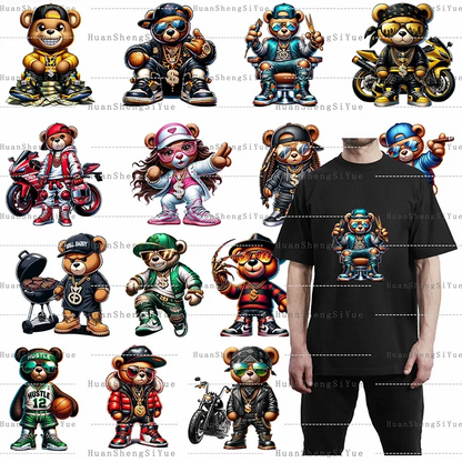 Teddy Bear Street Style Ironing Sticker Clothes DTF Fashion T-shirt Hoodie DIY Hot Transfer Printing Hot Sticker Waterproof